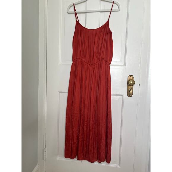 Gap Women's S Red Midi Maxi Dress Pleated Cami Sundress Side Slit Cinch Waist - Picture 2 of 16